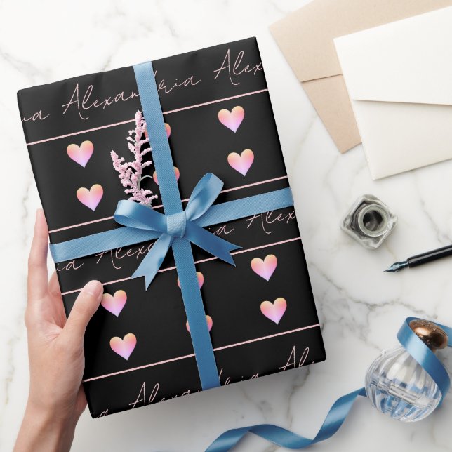 Personligt Namn Hjärt Svart Presentpapper (Gifting)
