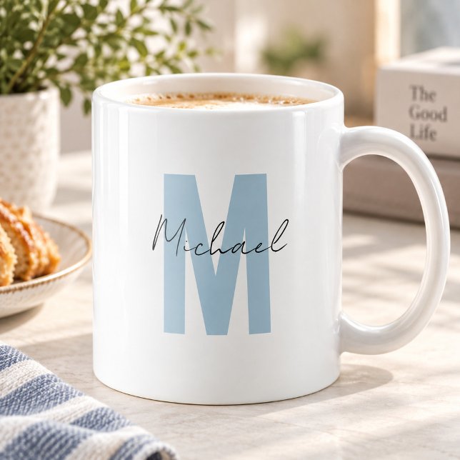 Personligt namn initial Blått monogram Coolt Kaffemugg (Skapare uppladdad)