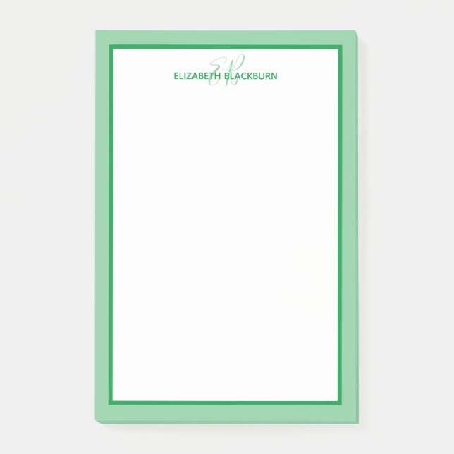 Personligt Namn Initialer Grönt Post-it Block (Framsida)