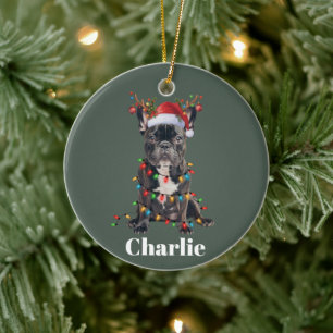 Personligt Namn Jul Fransk Bulldog Hund  Julgransprydnad Keramik