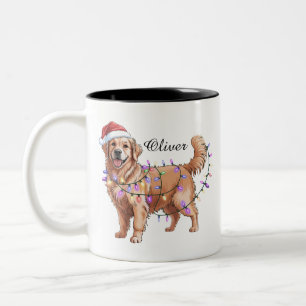 Personligt Namn Jul Golden Retriever Hund Två-Tonad Mugg