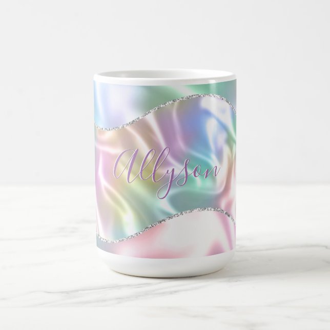 Personligt namn lila skript, Iridescent våg Kaffemugg (Center)