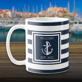 Personligt namn Marinblå rand Nautilus Ankar Kaffemugg