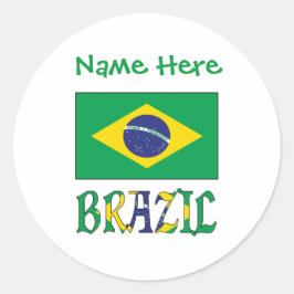 Personligt namn med Brasiliens flagga Runt Klistermärke