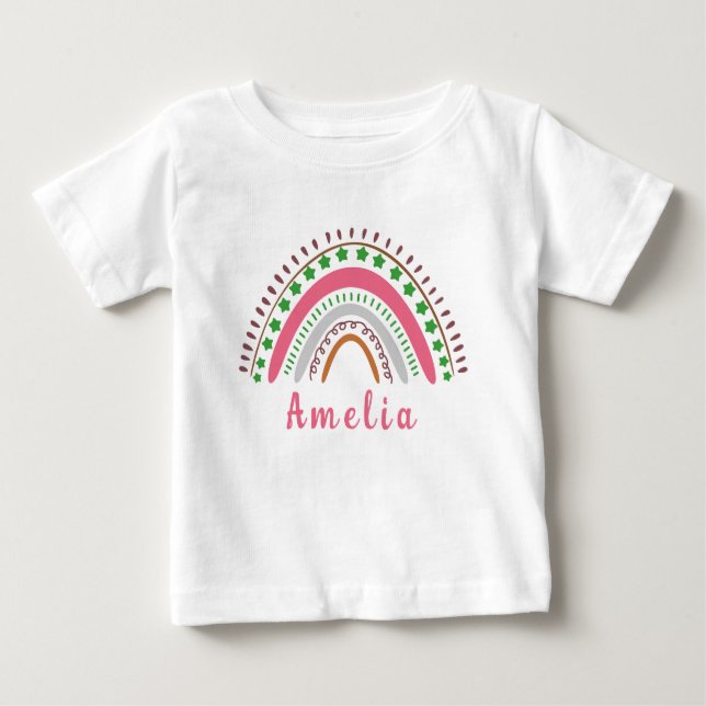 Personligt namn med fantasifull Boho-regnbåge  T Shirt (Framsida)