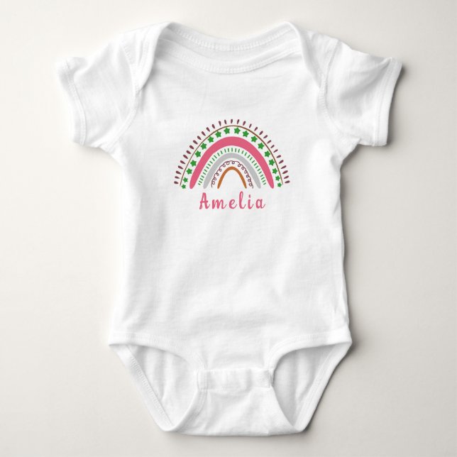 Personligt namn med nyckfull Boho-regnbåge T Shirt (Framsida)