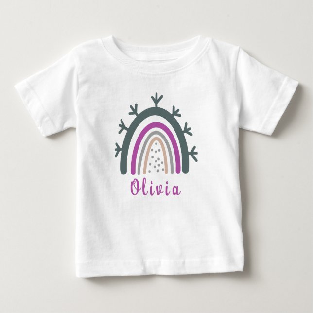 Personligt namn med söt boho-regnbåge  t shirt (Framsida)