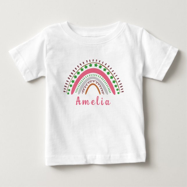 Personligt Namn med Whimsy Boho-regnbåge T Shirt (Framsida)