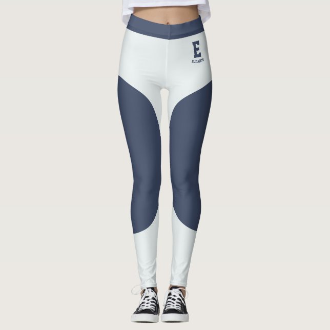 Personligt namn Modern Grå Blå Cyan Monogram Leggings (Framsida)