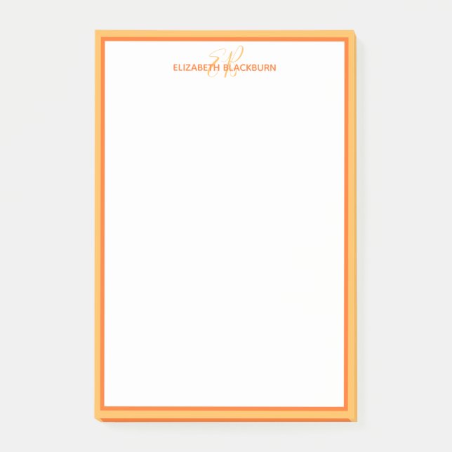 Personligt Namn Monogram Initialer Orange Chic Post-it Block (Framsida)