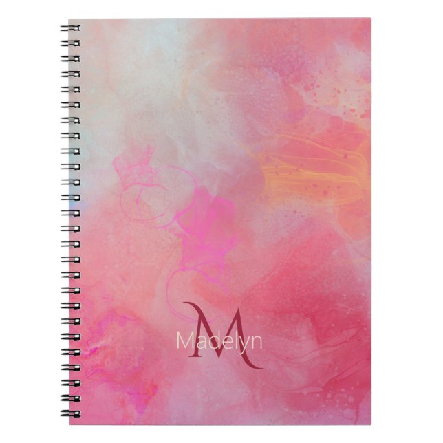 Personligt namn + monogram Rosa vattenfärg bläck Anteckningsbok (Framsidan)