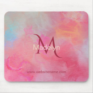 Personligt namn + monogram Rosa vattenfärg bläck Musmatta