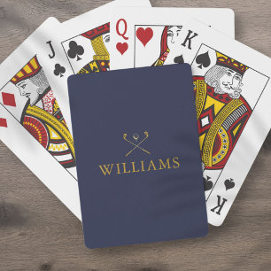 Personligt Namn Navyblå Och Guldgolfklubbor Casinokort