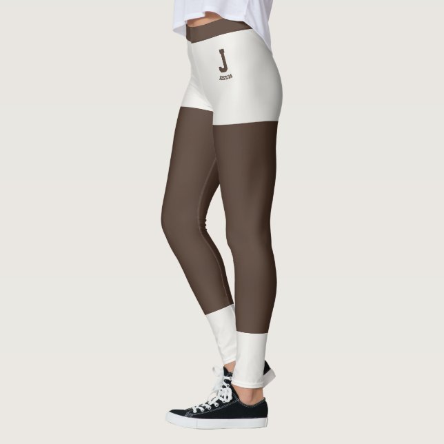 Personligt Namn Neutral Espresso Brun Monogram Leggings (Vänster)