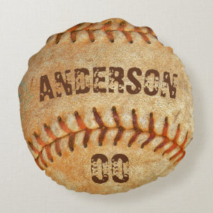 Personligt namn & nummer Vit Baseboll Rund Kudde