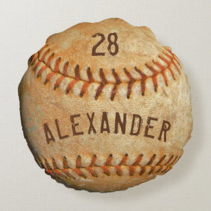 Personligt namn & nummer Vit Baseboll Sport Rund Kudde