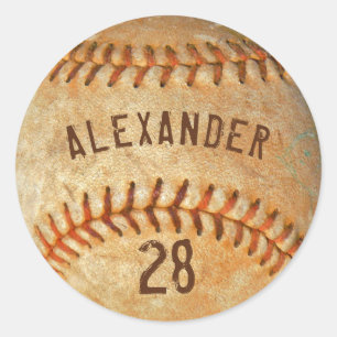 Personligt namn & nummer Vit baseboll sport Runt Klistermärke