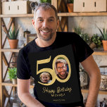 Personligt namn på 50-årsfödelsedagsfoto t shirt<br><div class="desc">Trendig, djärv typografi 50 år gammal man födelsedag rolig personlig t-shirt mall med 2 foton och modern retro stil manus. Lätt att anpassa med din text och bilder.</div>