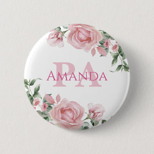 Personligt namn PA i rosa blommor Knapp
