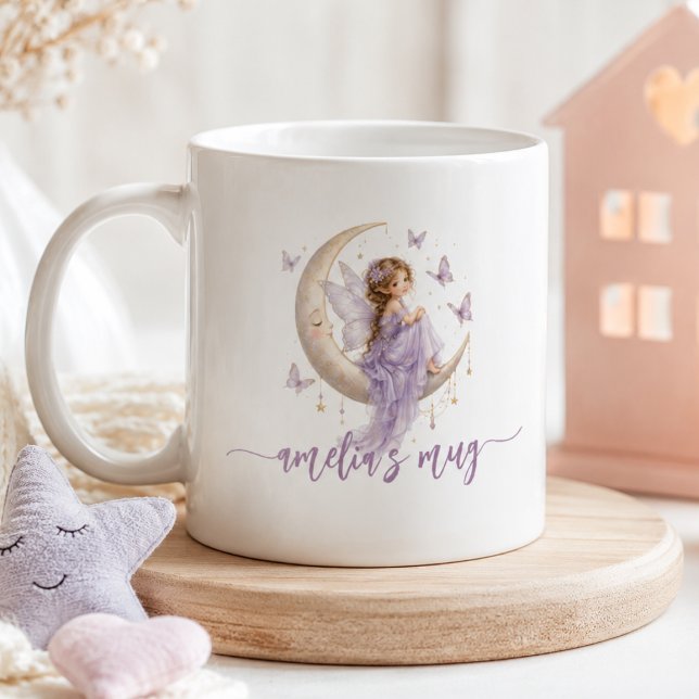Personligt namn på månfå | Lavendel fjäril Kaffemugg (Personalized Moon Fairy Name | Lavender Butterfly Coffee Mug)