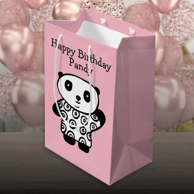 Personligt Namn Panda Rosa Glad Födelsedag (Personalized Name Panda Pink Happy Birthday Medium Gift Bag)