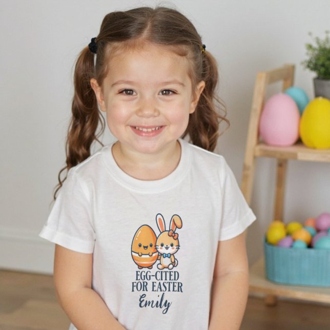 Personligt Namn Påskharen Ägg-uperad T Shirt (personalized name easter bunny egg-cited for easter shirt)