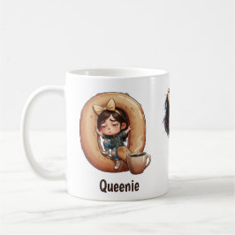 Personligt namn & Q Sömnig morgon-rutig karaktär Kaffemugg