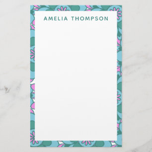 Personligt namn Retro lila grön blomster  Brevpapper