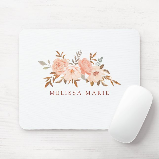 Personligt Namn Rödfärgad Höstblomma Akvarell Musmatta (Med mus)