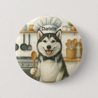 Personligt Namn Rolig Siberian Husky Hund Kock Knapp