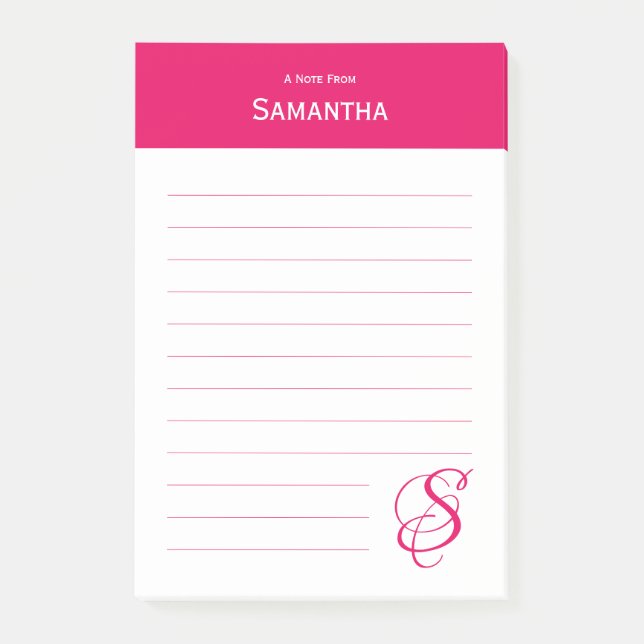Personligt Namn Rosa Elegant Monogram Linjerat Post-it Block (Framsida)
