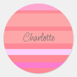 Personligt Namn Rosa Ränder Runt Klistermärke