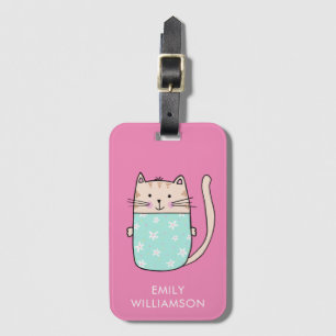 Personligt namn söt katt illustration bagagebricka