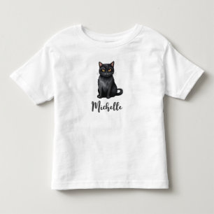Personligt namn Söt kuslig svart katt Halloween T Shirt
