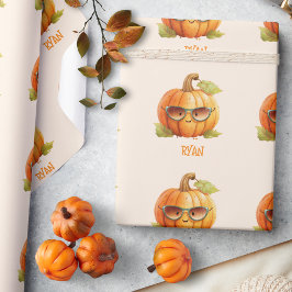 Personligt Namn Söt Pumpa Höst Halloween Presentpapper