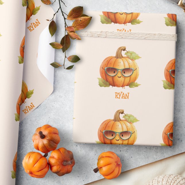 Personligt Namn Söt Pumpa Höst Halloween Presentpapper (Skapare uppladdad)