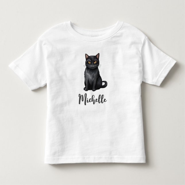 Personligt namn Söt spöklik svart katt Halloween T Shirt (Framsida)