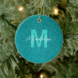 Personligt namn Stilig glittergrön Julgransprydnad Keramik