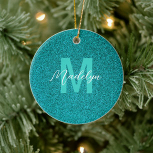 Personligt namn Stilig glittergrön Julgransprydnad Keramik