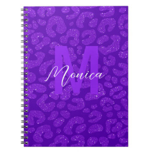 Personligt namn Stilig lila glitter leopard Anteckningsbok
