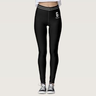 Personligt namn svart neutralt randigt monogram leggings