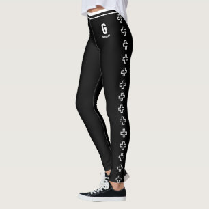 Personligt namn svart vit randig korsmönster leggings