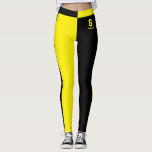 Personligt namn svarta gula ränder monogram leggings