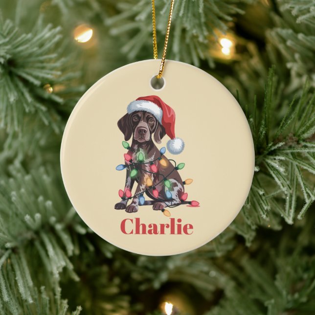 Personligt namn tysk korthårig pointer jul julgransprydnad keramik (Träd)