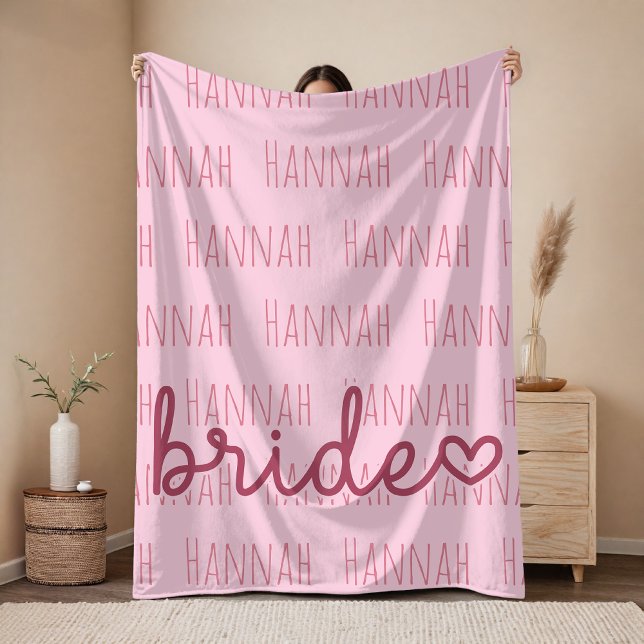 Personligt namn vigsel rosa filt present till brud (Personalized Pink Bride Blanket Gift for Her, Custom Bridal Blanket Wedding Gift for Bride)