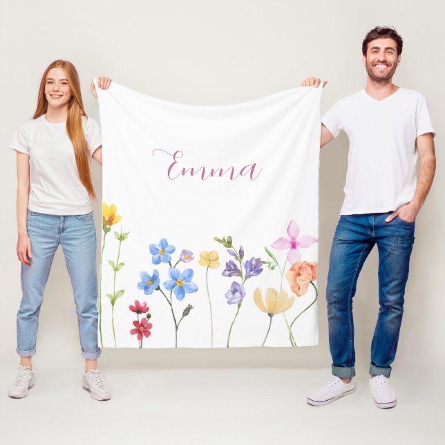 Personligt namn Vildblomma Minimalistisk Boho  Fleecefilt (På plats)