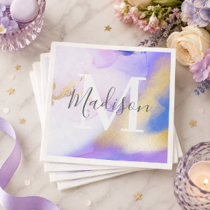Personligt namnmonogram lila akvarell glamour pappersservett