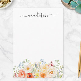 Personligt namnmonogram vattenfärg solig blommig anteckningskort