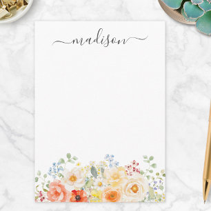 Personligt namnmonogram vattenfärg solig blommig anteckningskort