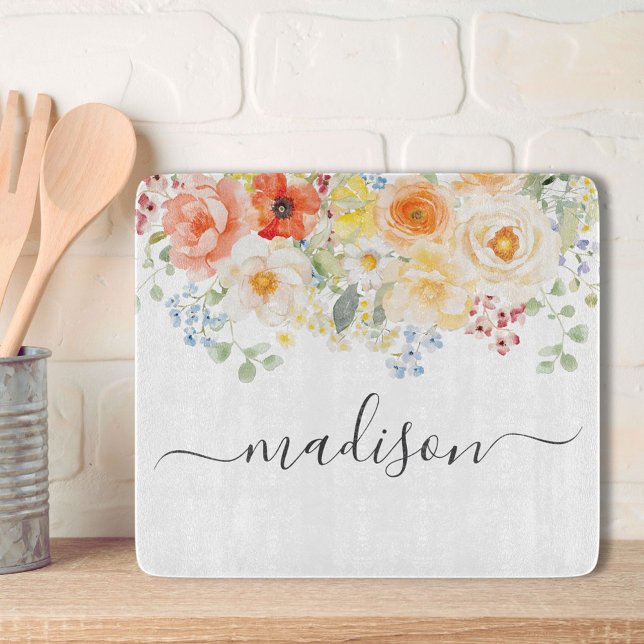 Personligt namnmonogram Vattenfärg Solig blomster (Skapare uppladdad)